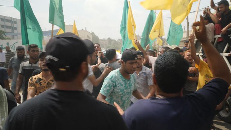 The flags of both Fatah and Hamas were evident at the funeral of Ibrahim Abu Salah
