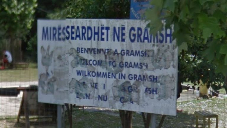 A sign saying Welcome to Gramsh, in the Albanian town. Pic: Google Street View
