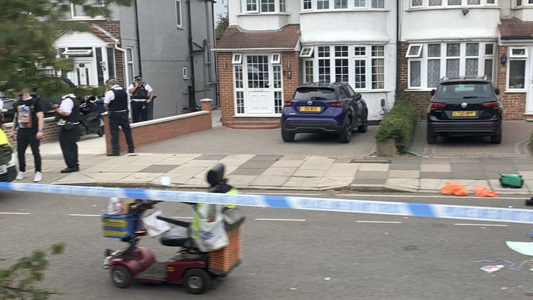 scene of an incident at Cayton Road, Greenford, west London, where an elderly man who had been riding a mobility scooter was stabbed to death
