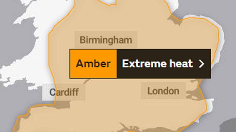 Met Office issue amber heat warning for England and Wales.