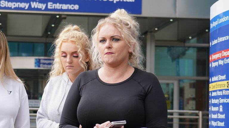 The mother of Archie Battersbee, Hollie Dance (right), speaks to the media outside the Royal London hospital in Whitechapel, east London. His parents have submitted an application to the European Court of Human Rights in a bid to postpone the withdrawal of his life support. Picture date: Wednesday August 3, 2022.