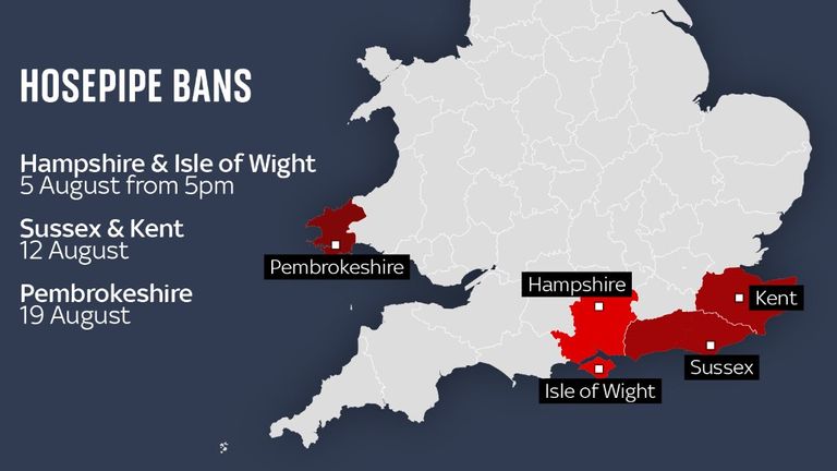 Map of confirmed faucet bans in England and Wales 