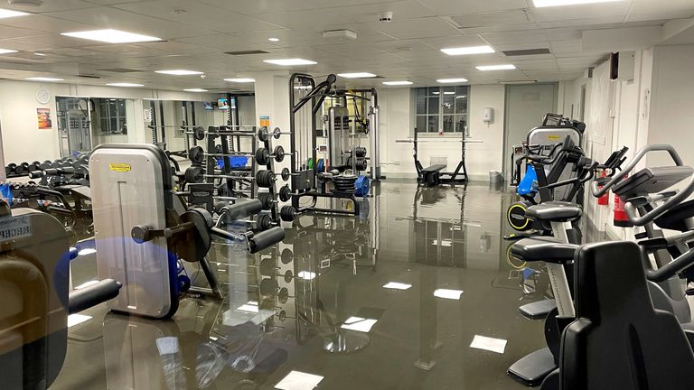 The gym at the Houses of Parliament in central London is flooded after torrential rain hit the capital. After weeks of sweltering weather, which has caused drought and left land parched, the Met Office&#39;s yellow thunderstorm warning forecasts torrential rain and thunderstorms that could hit parts England and Wales. Picture date: Wednesday August 17, 2022.