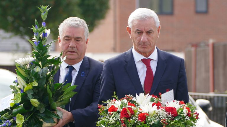 Ambassador of Liverpool FC, Ian Rush (right), and Ambassador of Everton FC, Ian Snodin, visits the scene in Kingsheath Avenue, Knotty Ash, Liverpool, where nine-year-old Olivia Pratt-Korbel was fatally shot on Monday night. Picture date: Friday August 26, 2022.


