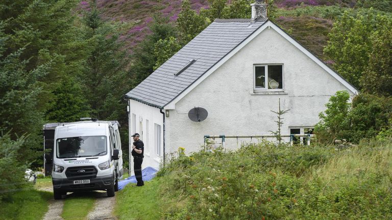Police at the scene of an incident in Tarskavaig, a crofting village on the West coast of Sleat on the Isle of Skye in Scotland. Police Scotland said officers were initially called to the Tarskavaig area on Skye shortly before 9am on Wednesday after a report of a 32-year-old woman having been seriously injured at a property. She has since been taken to the Queen Elizabeth University Hospital in Glasgow for treatment. Picture date: Thursday August 11, 2022.

