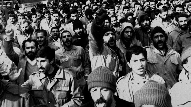 Thousands protesting in Tehran in 1989 over the publication of Salman Rushdie&#39;s book The Satanic Verses. Pic: AP