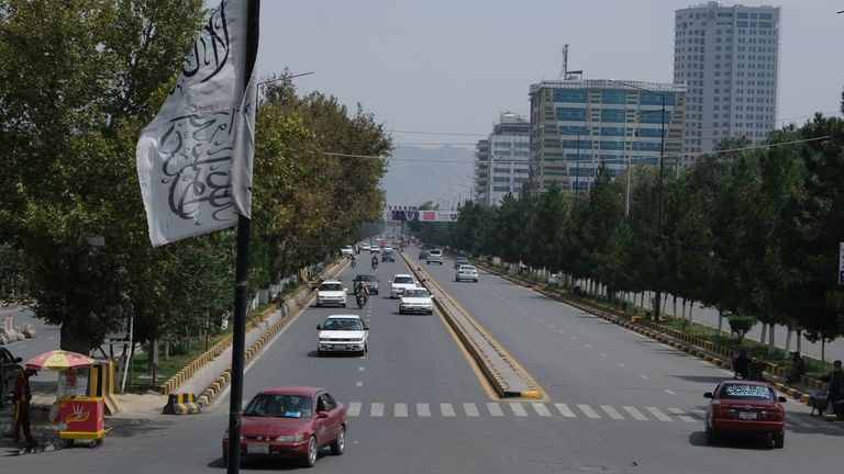 Central Afghanistan with Taliban flag flying