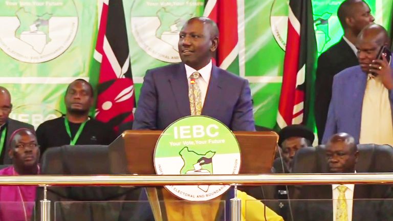 Kenya&#39;s Deputy President William Ruto announces his victory in the tightly won national election