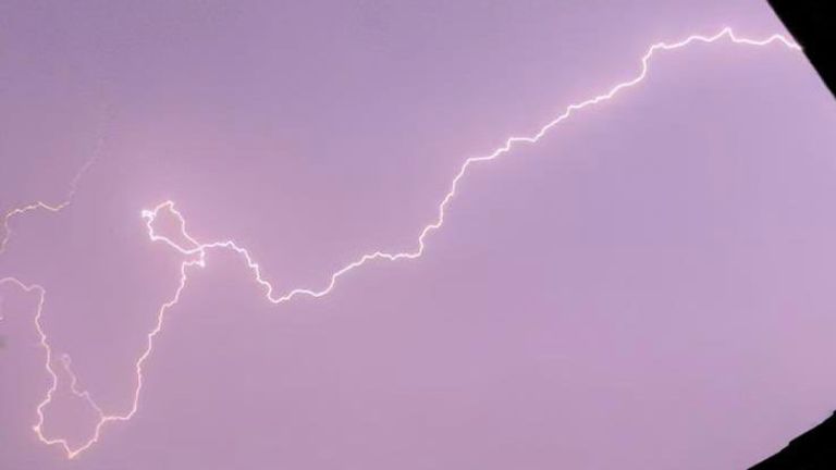 andout photo taken with permission from the Twitter feed of @themanwith1arse of lightning striking across Wishaw, North Lanarkshire, as the UK braces for three days of rain and yellow weather warnings. Picture date: Monday August 15, 2022.