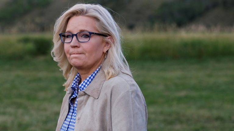 Republican candidate U.S. Representative Liz Cheney looks on during her primary election night in Jackson, Wyoming, U.S. August 16, 2022. REUTERS/David Stubbs