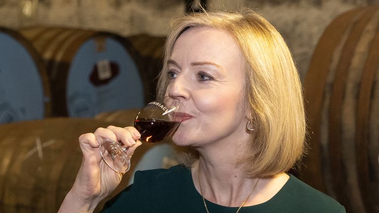 Liz Truss has a drink during a campaign visit to the BenRiach Distillery in Speyside, as part of her campaign to be leader of the Conservative Party and the next prime minister. Picture date: Tuesday August 16, 2022.

