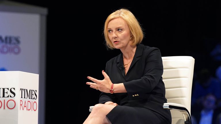 Times Radio presenter John Pienaar speaking to Liz Truss during a hustings event at the NEC in Birmingham as part of their campaign to be leader of the Conservative Party and the next prime minister. Picture date: Tuesday August 23, 2022.