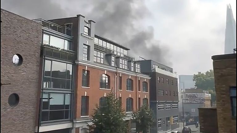 Screen grab from the Twitter feed of @ChopinLauren of a fire which is affecting London Bridge train services, which is in an arch under the railway in Union street, Southwark, London. Issue date: Wednesday August 17, 2022.

