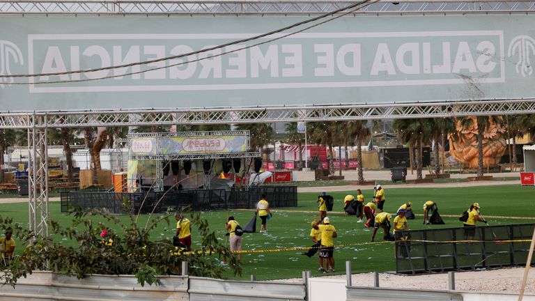 Staff cleaning the Medusa . Festival venue