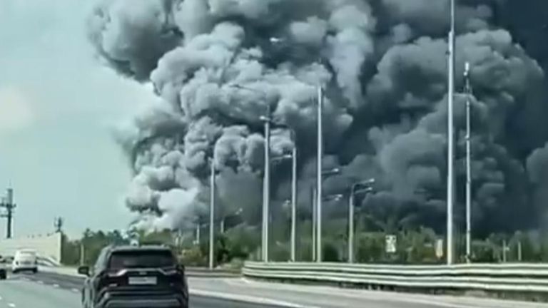 A massive fire has engulfed a warehouse outside Moscow, killing at least one person