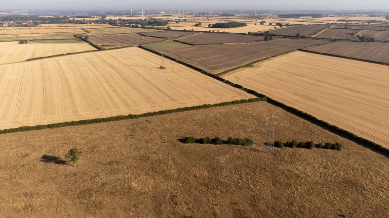 Parched fields and meadows in Finedon, Northamptonshire. A drought is set to be declared for some parts of England on Friday, with temperatures to hit 35C making the country hotter than parts of the Caribbean. Picture date: Friday August 12, 2022.

