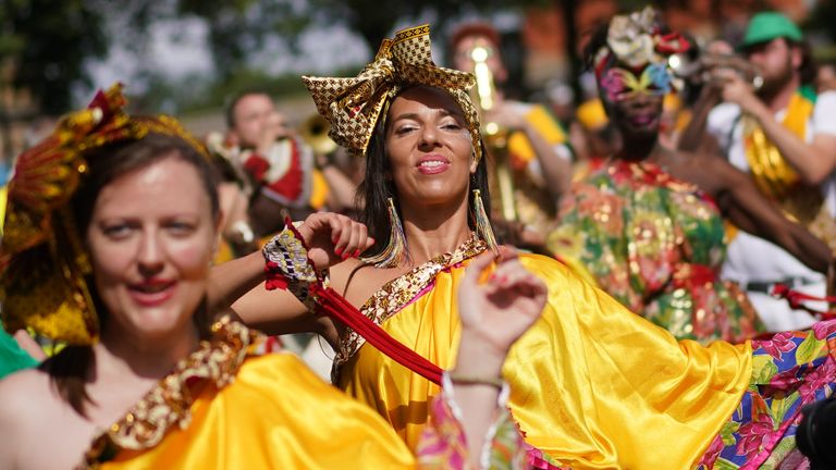 Performers during the children&#39;s parade on Family Day