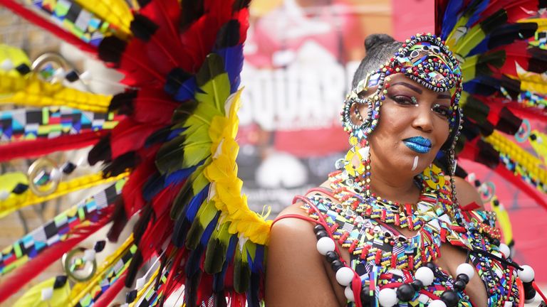 A carnival goer during the Notting Hill Carnival in London, which returned to the streets for the first time in two years after it was thwarted by the pandemic. Picture date: Monday August 29, 2022.
