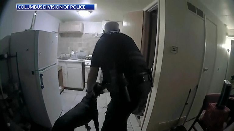 A moment before the officer fired the killing shot.  Pic: From the Columbus Division of Police video