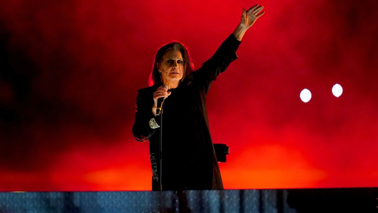 Ozzy Osbourne appears on stage during the closing ceremony for the 2022 Commonwealth Games at the Alexander Stadium in Birmingham