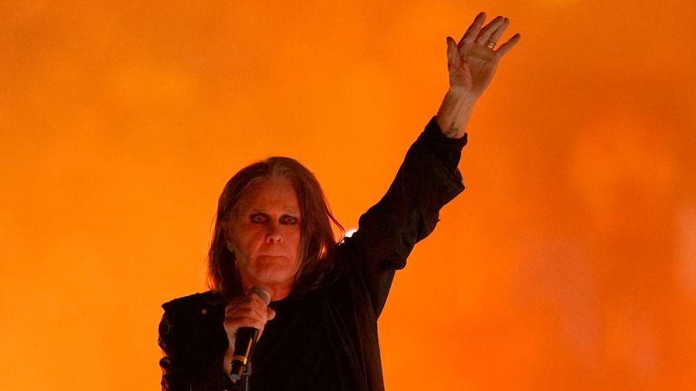 Ozzy Osbourne performs during the Commonwealth Games closing ceremony. Pic: AP/Alastair Grant