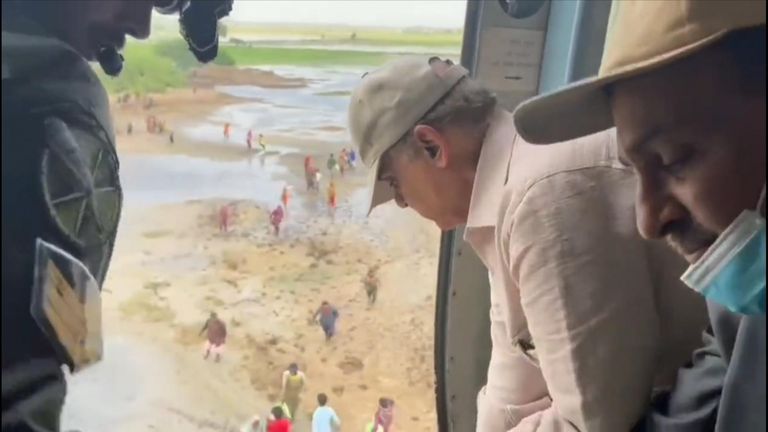 Deadly floods in Pakistan have left people homeless and in desperate need of help.  Prime Minister Shehbaz Sharif is seen in a helicopter dropping aid to monsoon-affected people in Balochistan.