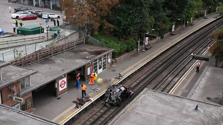 A general view of the crash site where a Range Rover veered off the road onto the Piccadilly Line train track after colliding with Tesla, at Park Royal Station in West London, Britain August 22, 2022. REUTERS/Maja Smiejkowska