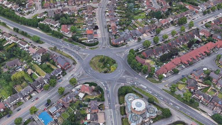Google Earth photo of Pork Cake Island / Leicester roundabout