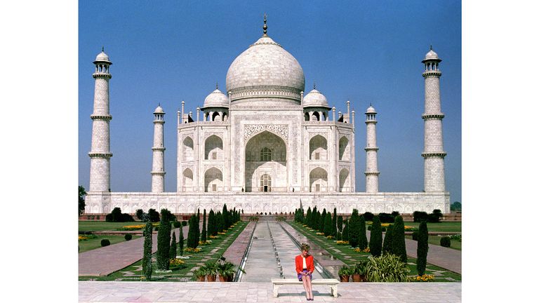 The Princess of Wales in front of the Taj Mahal, during a Royal tour of India.