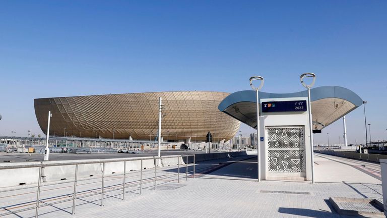 Lusail Stadium, which will host the final of the 2022 World Cup football tournament in Qatar, is pictured in Lusail on March 31, 2022. (Kyodo via AP Images) ==Kyodo


