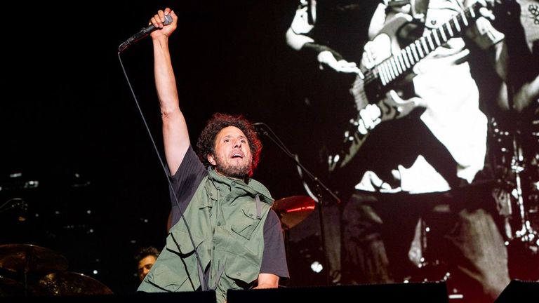 Rage Against The Machine said the cancellation was due to Zack de la Rocha&#39;s health. Pictured performing in Québec in July