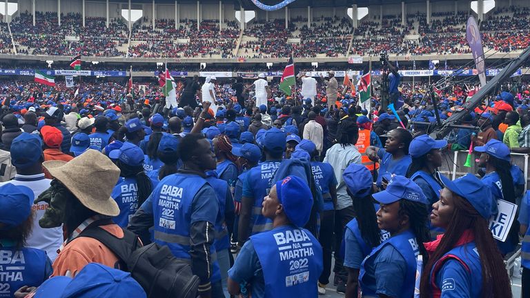 Supporters wear dark blue at the Raila Odinga . rally 