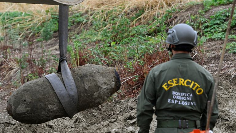 Italian Army detonates World War Two bomb emerged from dried up river Po