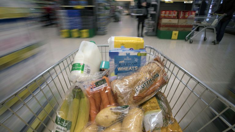 File photo dated 04/04/17 of Food in a trolley at Morrisons in Rochdale