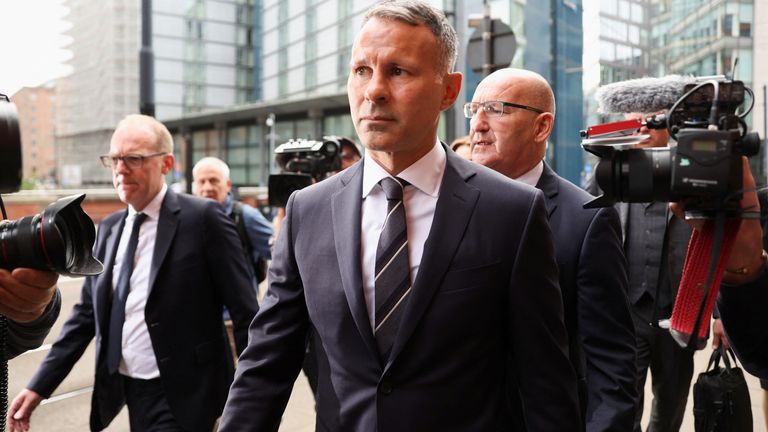 Former Manchester United footballer Ryan Giggs arrives at Manchester Crown Court in Manchester, Britain, August 8, 2022. REUTERS/Carl Recine
