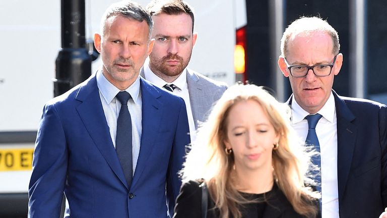 Former Manchester United footballer Ryan Giggs arrives at Manchester Crown Court in Manchester, Britain, August 12, 2022. REUTERS/Peter Powell
