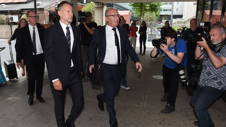 Former Manchester United footballer Ryan Giggs arrives at Manchester Crown Court in Manchester, Britain, August 16, 2022 REUTERS/Peter Powell
