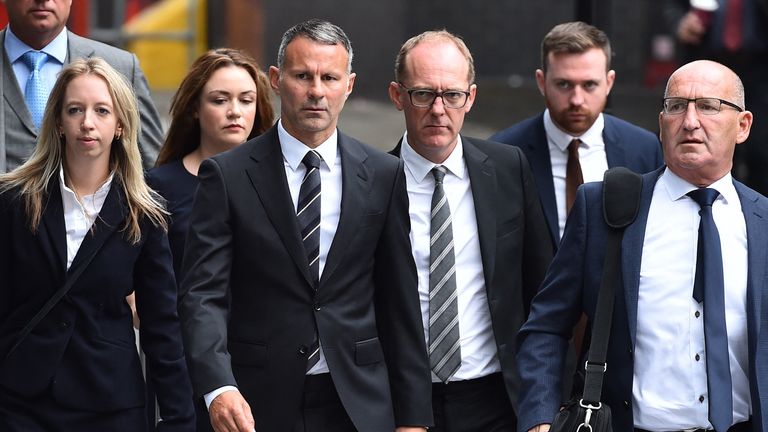 Former Manchester United footballer Ryan Giggs arrives at Manchester Crown Court in Manchester, Britain, August 16, 2022 REUTERS/Peter Powell
