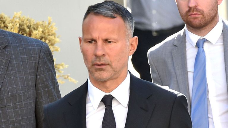 Former Manchester United footballer Ryan Giggs arrives at Manchester Crown Court where he is accused of controlling and coercive behaviour against ex-girlfriend Kate Greville between August 2017 and November 2020