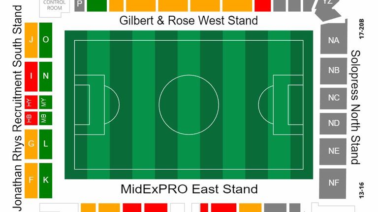 Screenshot from Southend United's ticketing website showing the new name of the West Stand.