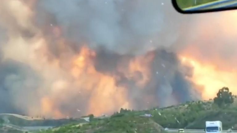The wildfire in Verin, Spain, has been sending thick plumes of smoke into the sky
