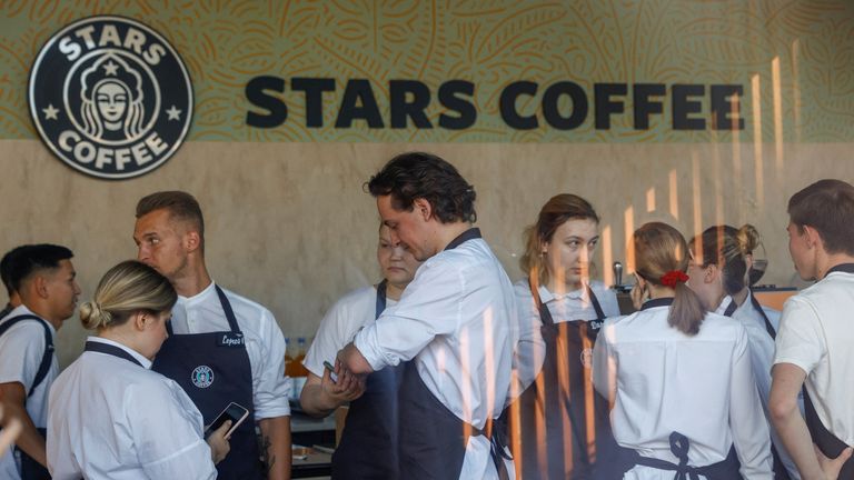 Staff members get ready for the launching of the new coffee shop "Stars Coffee", which opens following Starbucks Corp company&#39;s exit from the Russian market, in Moscow, Russia August 18, 2022. REUTERS/Maxim Shemetov
