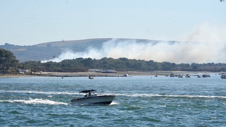 Heavy smoke rising from the scene on Studland Heath