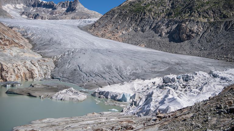Switzerland&#39;s oldest glacier is protected by special white blankets to prevent it from melting (file pic). Pic: AP