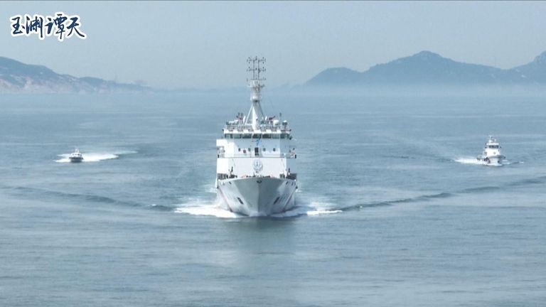 A Taiwan navy ship patrolling the waters between the island and the Chinese mainland