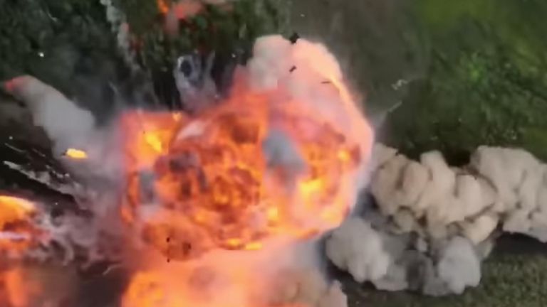 Ukrainian forces blow up Russian tank