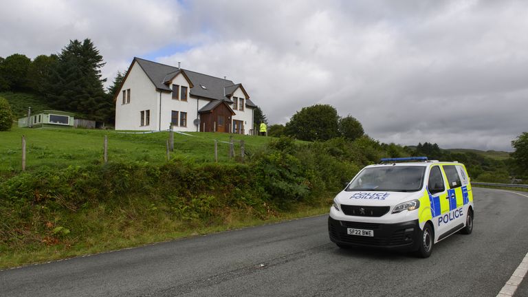 Police at the scene of an incident at a property in the Teangue area on the Isle of Skye in Scotland 