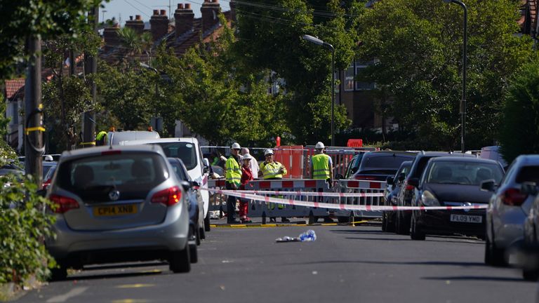 The scene in Galpin's Road in Thornton Heath, south London, where a child, named locally as Sahara Salman, died when a terraced home collapsed following an explosion and fire on Monday. Picture date: Wednesday August 10, 2022.