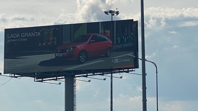 Lada Granta sign greets you as you step out of the airport