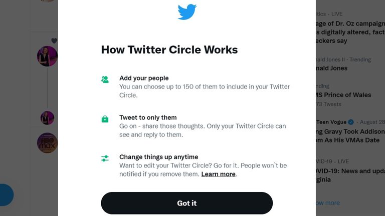 Twitter announces the launch of Twitter Circle - allowing users to send tweets to a small, select group rather than the full Twitterverse